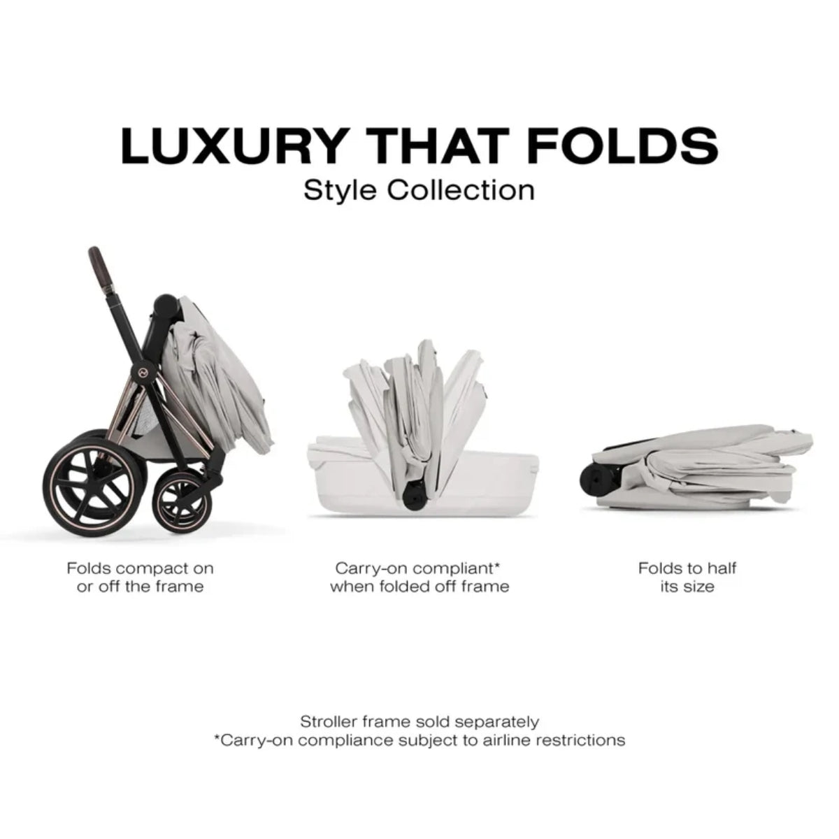 CYBEX PRIAM Fold Lux Carry Cot - Style Collection City Grey - Fold, Store, Travel