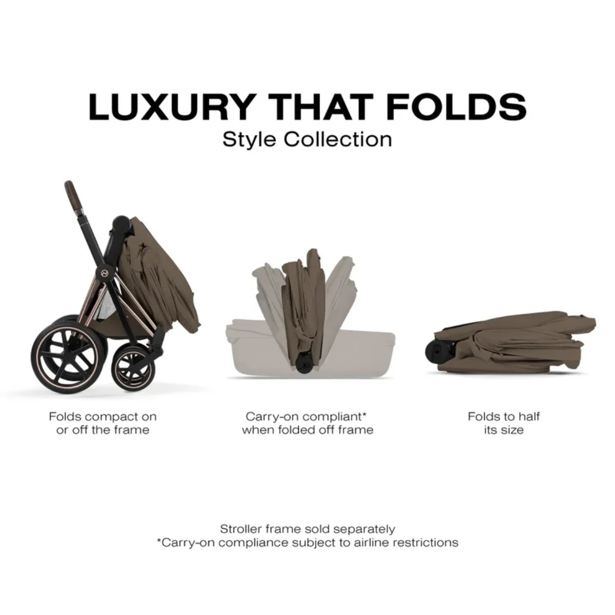 CYBEX PRIAM Fold Lux Carry Cot - Style Collection Coconut Brown - Fold, Store, Travel