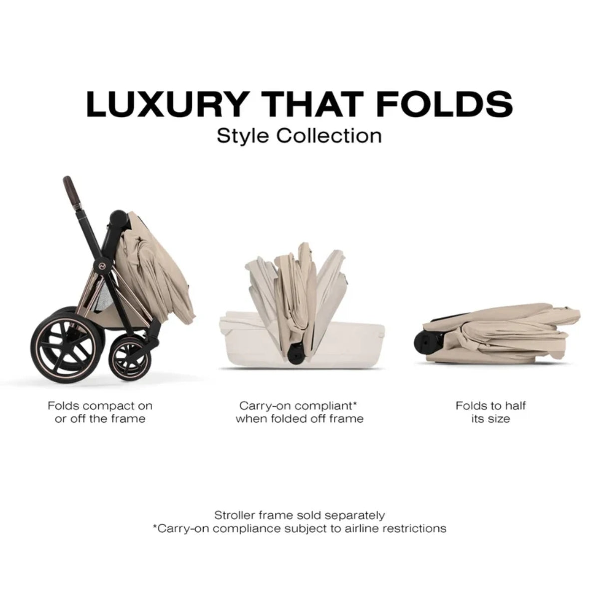 CYBEX PRIAM Fold Lux Carry Cot - Style Collection Cozy Beige - Fold, Store, Travel