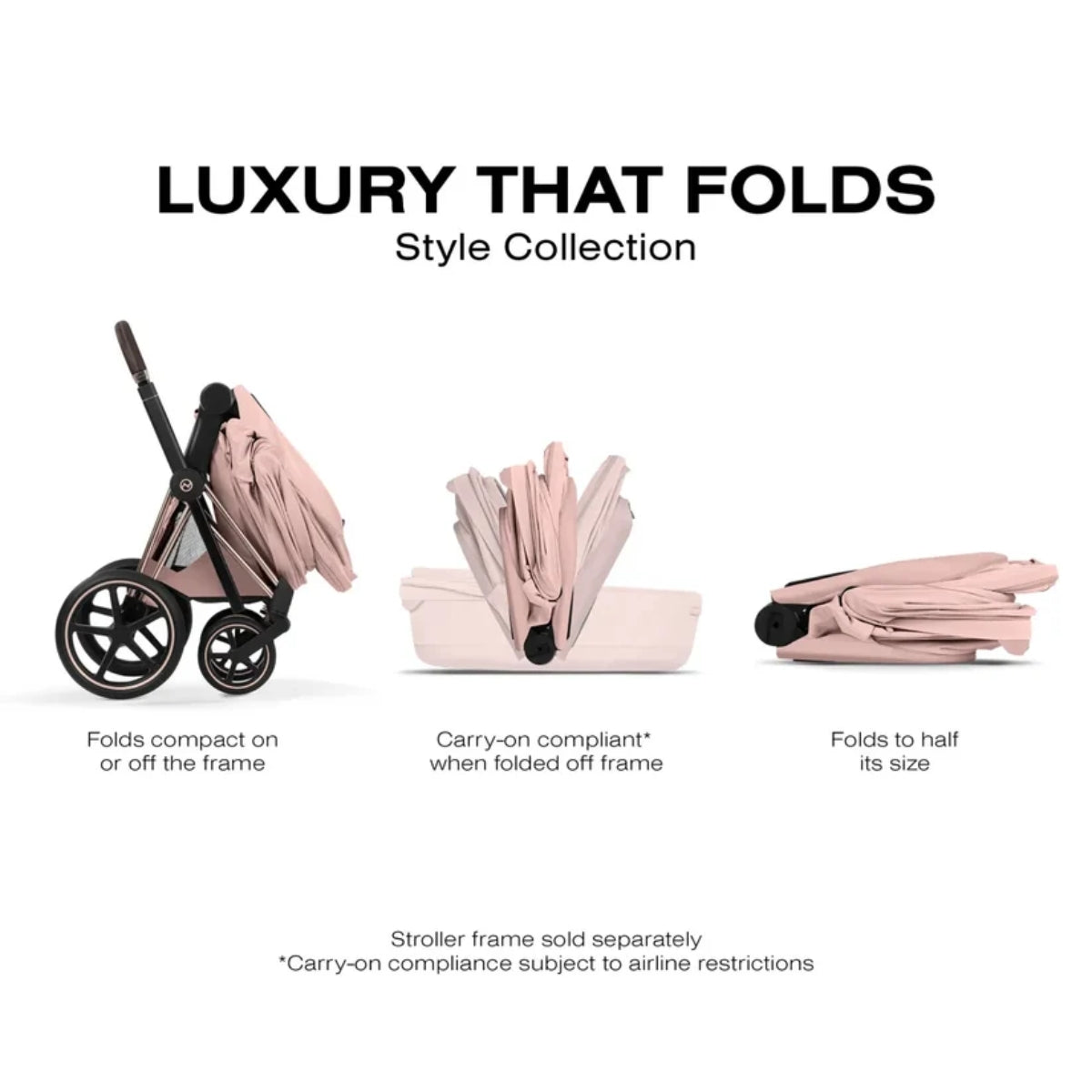 CYBEX PRIAM Fold Lux Carry Cot - Style Collection Peach Pink - Fold, Store, Travel