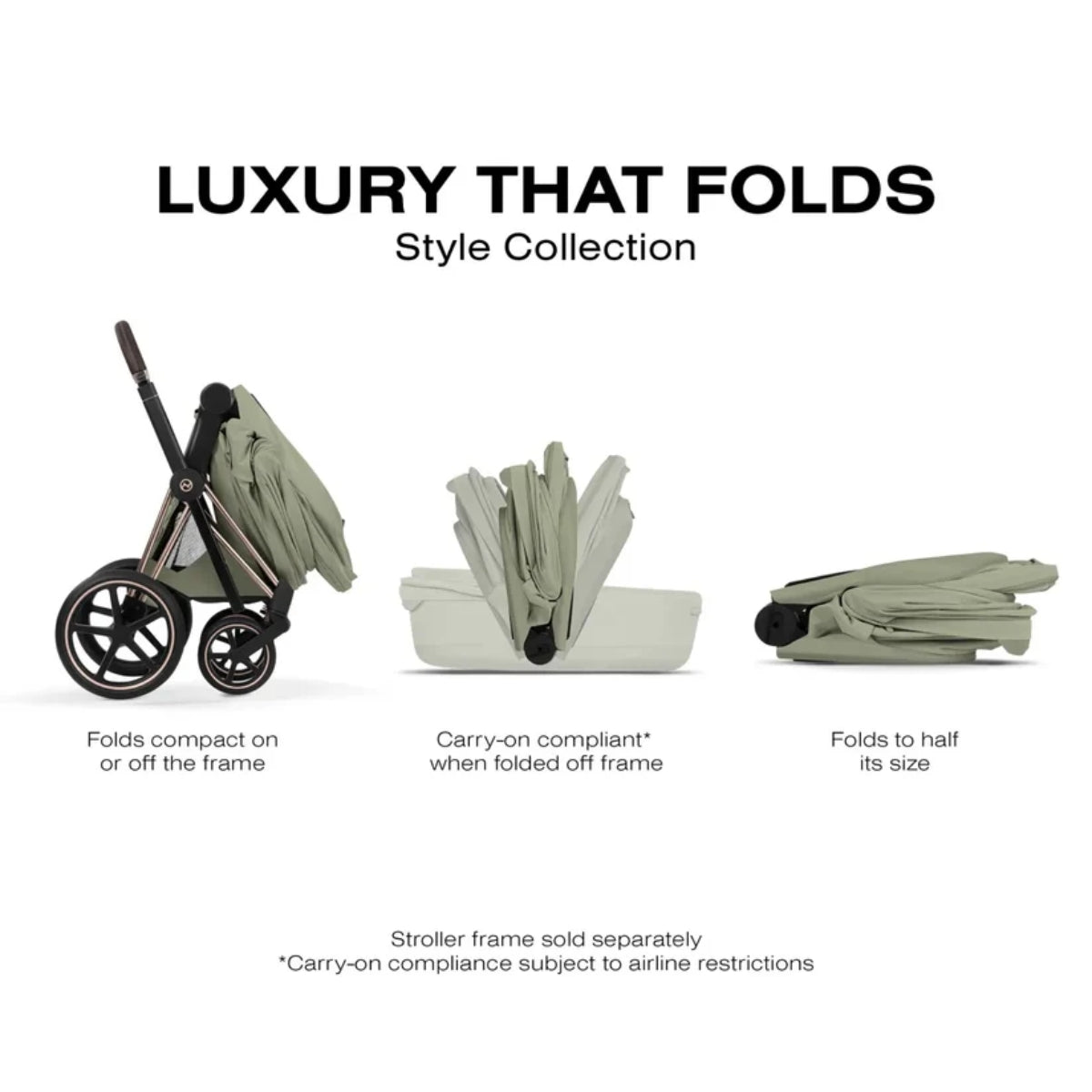 CYBEX PRIAM Fold Lux Carry Cot - Style Collection Sage Green - Fold, Store, Travel